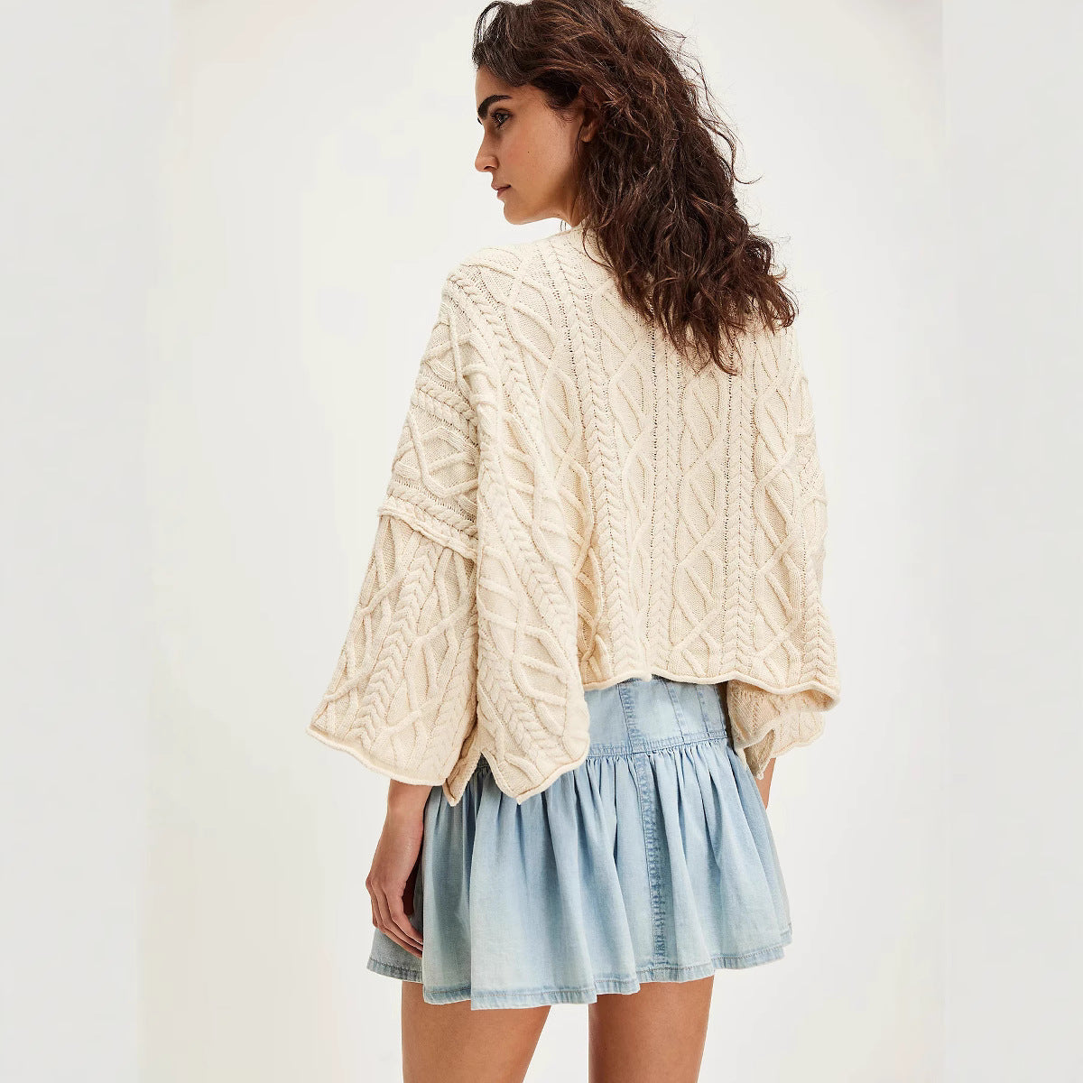 Spring High Waist A line Casual All Match Retro Denim Pleated Skirt