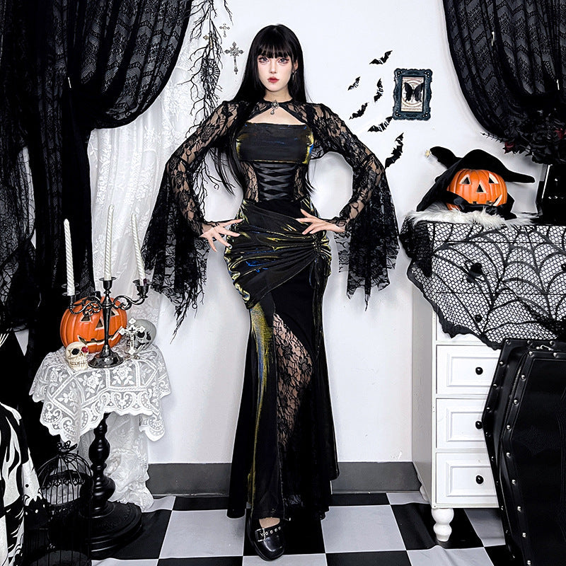 Autumn Elegant Lace Batwing Sleeve Irregular Asymmetric Overhaul Waistcoat Top Women