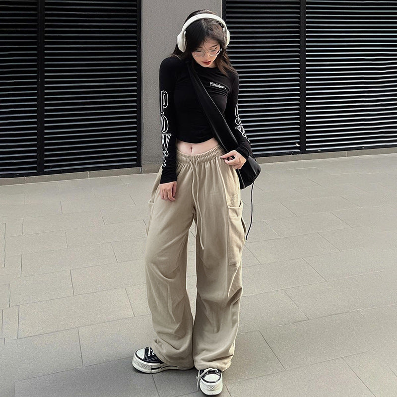 High Waist Drawstring Three Dimensional Workwear with Pocket Sweatpants Street Casual Trousers