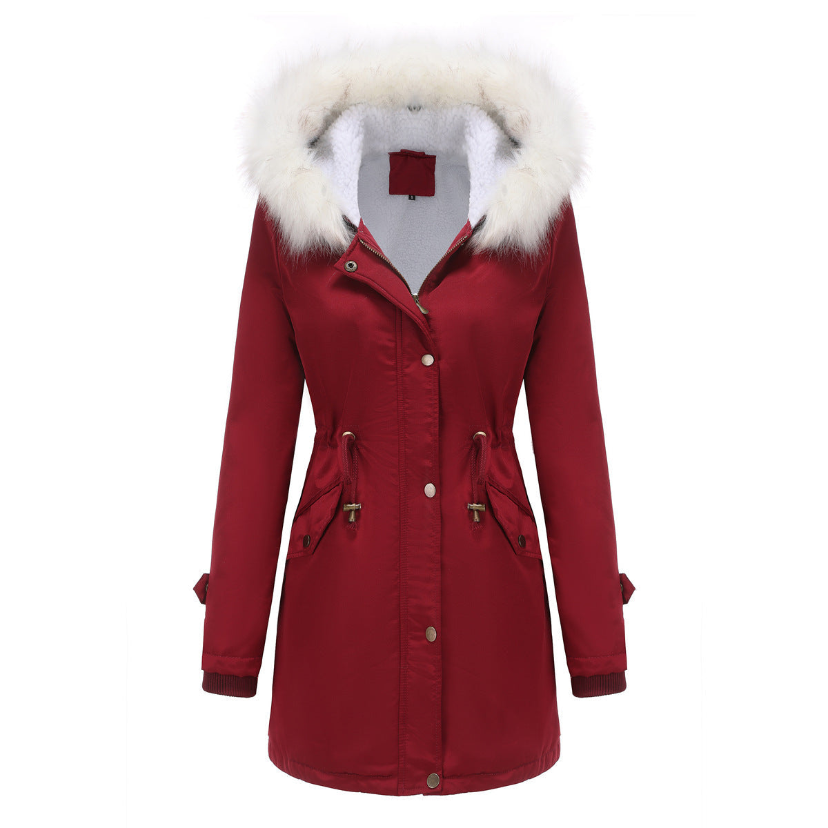 Autumn Winter Detachable Fur Collar Women Overcome Long Sleeve Hooded Cotton Padded Coat Fleece Coat Cotton Padded Coat Women