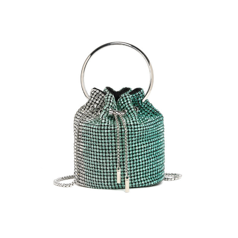 Stylish Bag Women Handmade Diamond Chain Shoulder Bag Mini Bucket Hand Carrying Messenger Bag