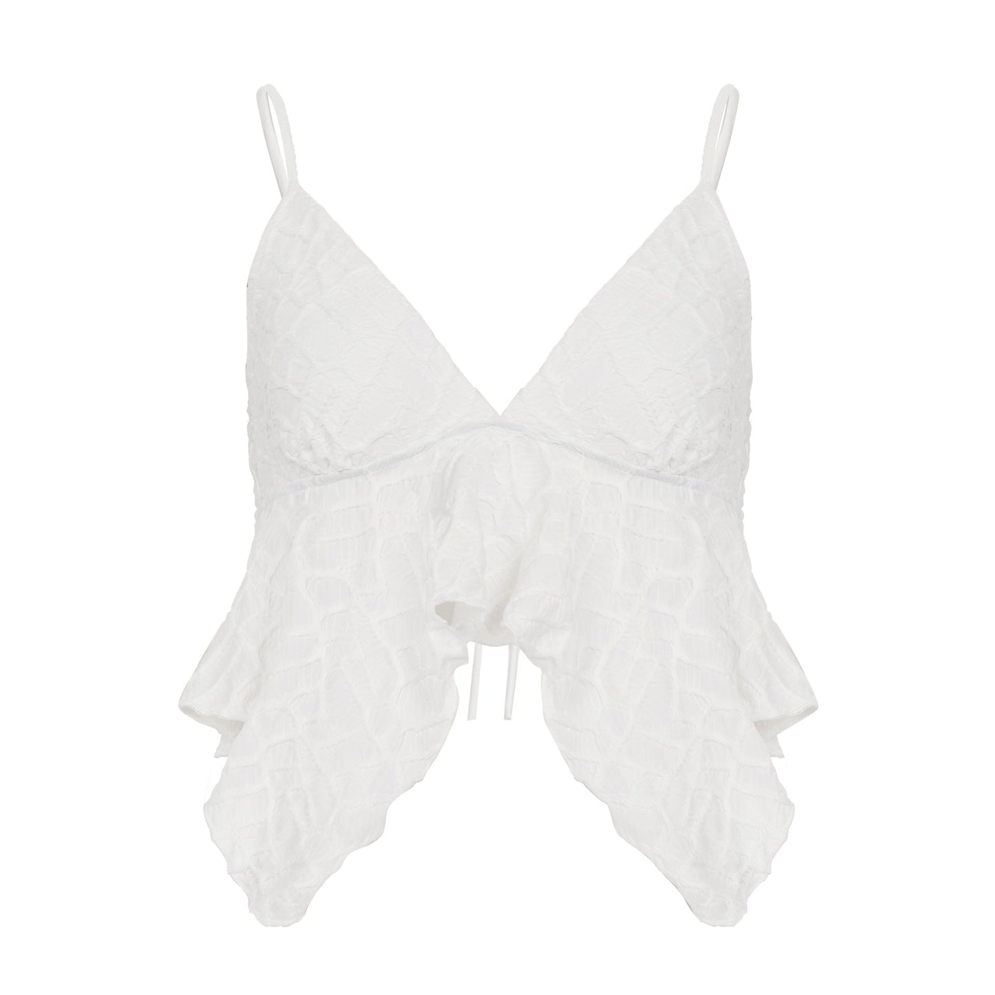 Summer Solid Color Texture Irregular Asymmetric Backless Lace up Waist V neck Sexy Small Sling Vest