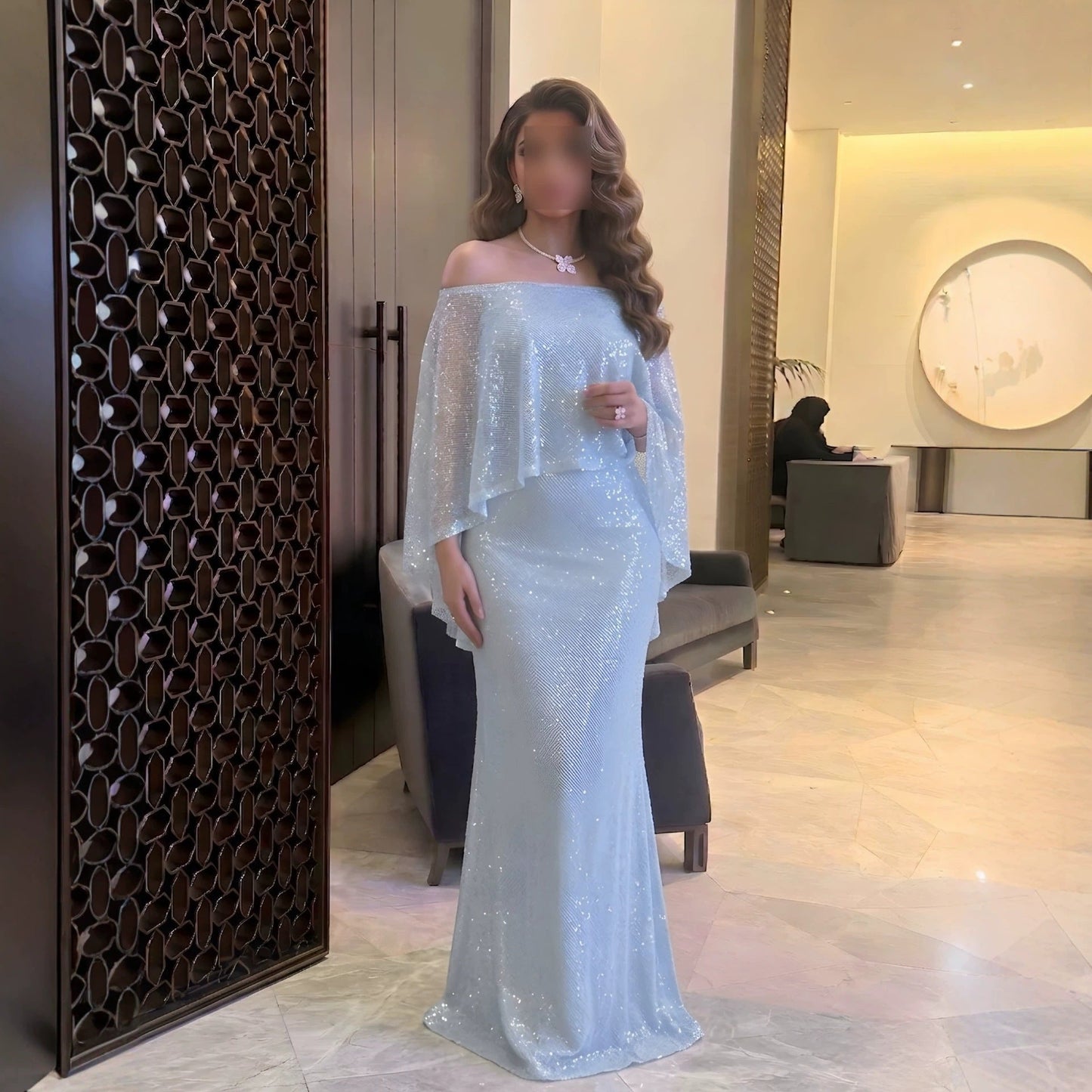 Spring Summer Women Sexy off the Shoulder Sequin Dress Ball Dress