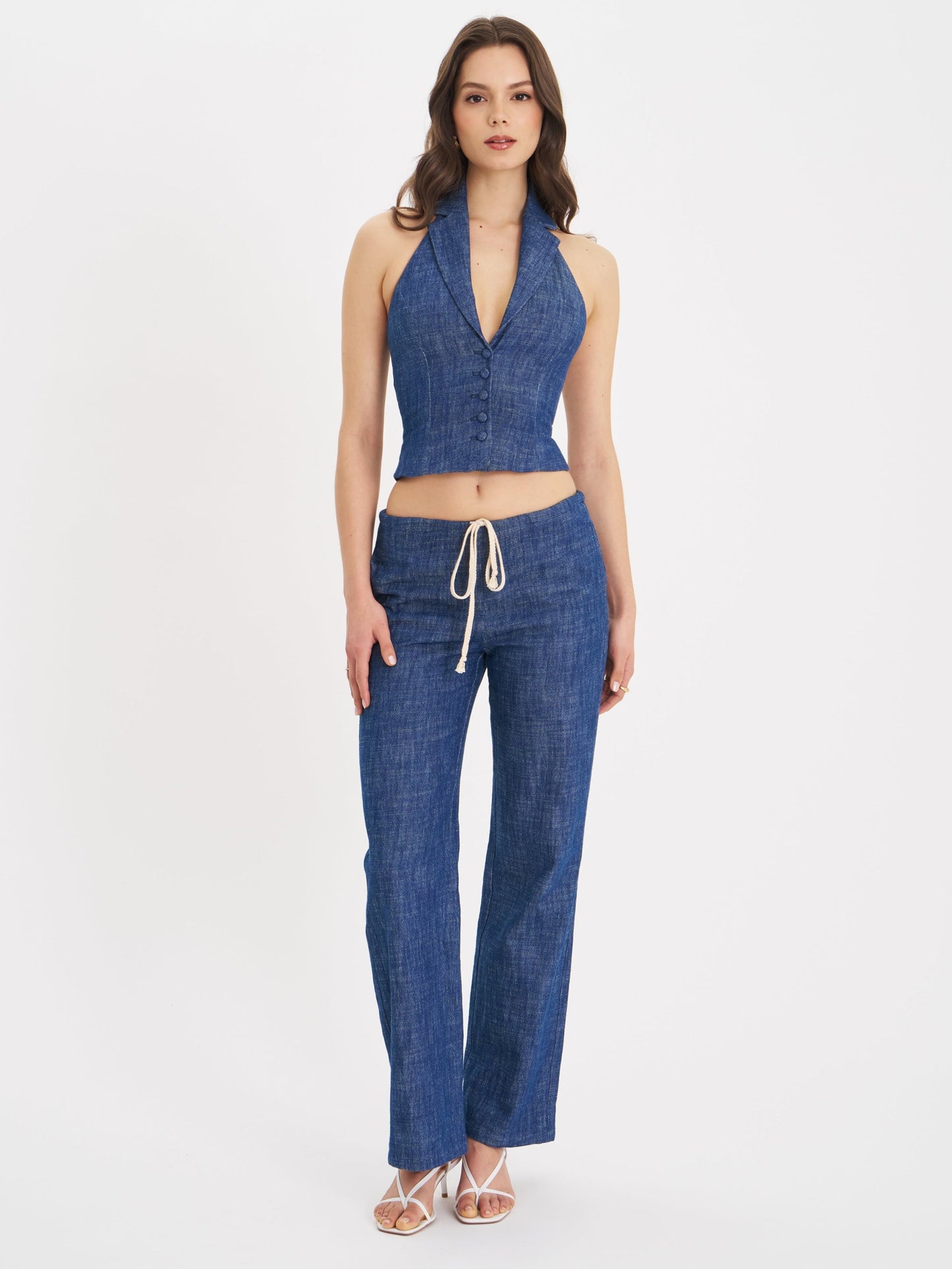 Rafaella Ruched Back Cotton Denim Suit Vest