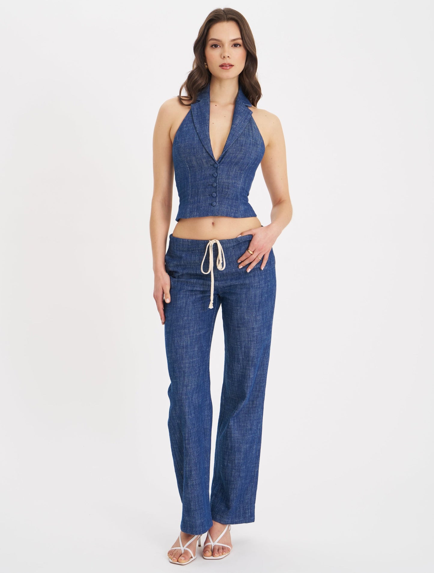 Rafaella Ruched Back Cotton Denim Suit Vest