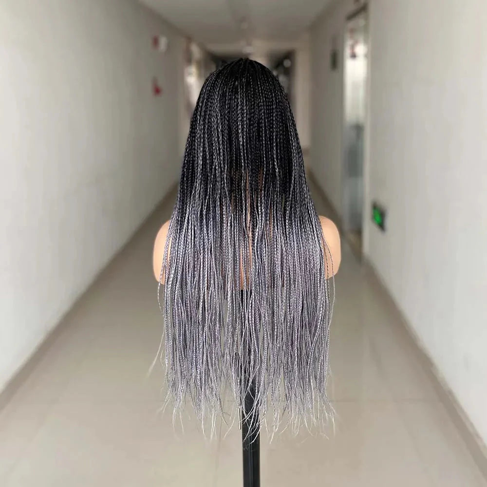 26" Ombre Box Braided Wig | Long Straight Braids | Twist Accents | Synthetic Wig | Cosplay & Daily Wear