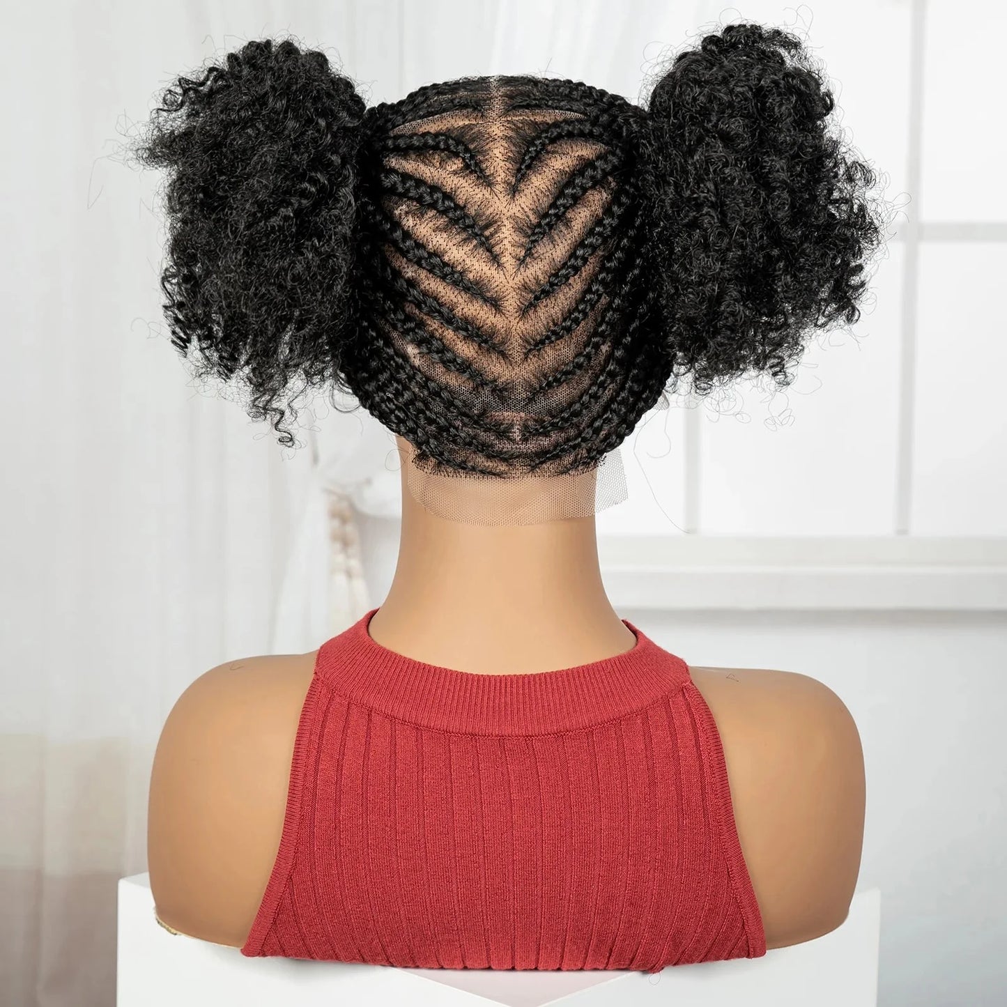 Cornrow Bantu Knot Braided Wig | Full Lace | Baby Hair | Synthetic Lace Front Braids | Cosplay