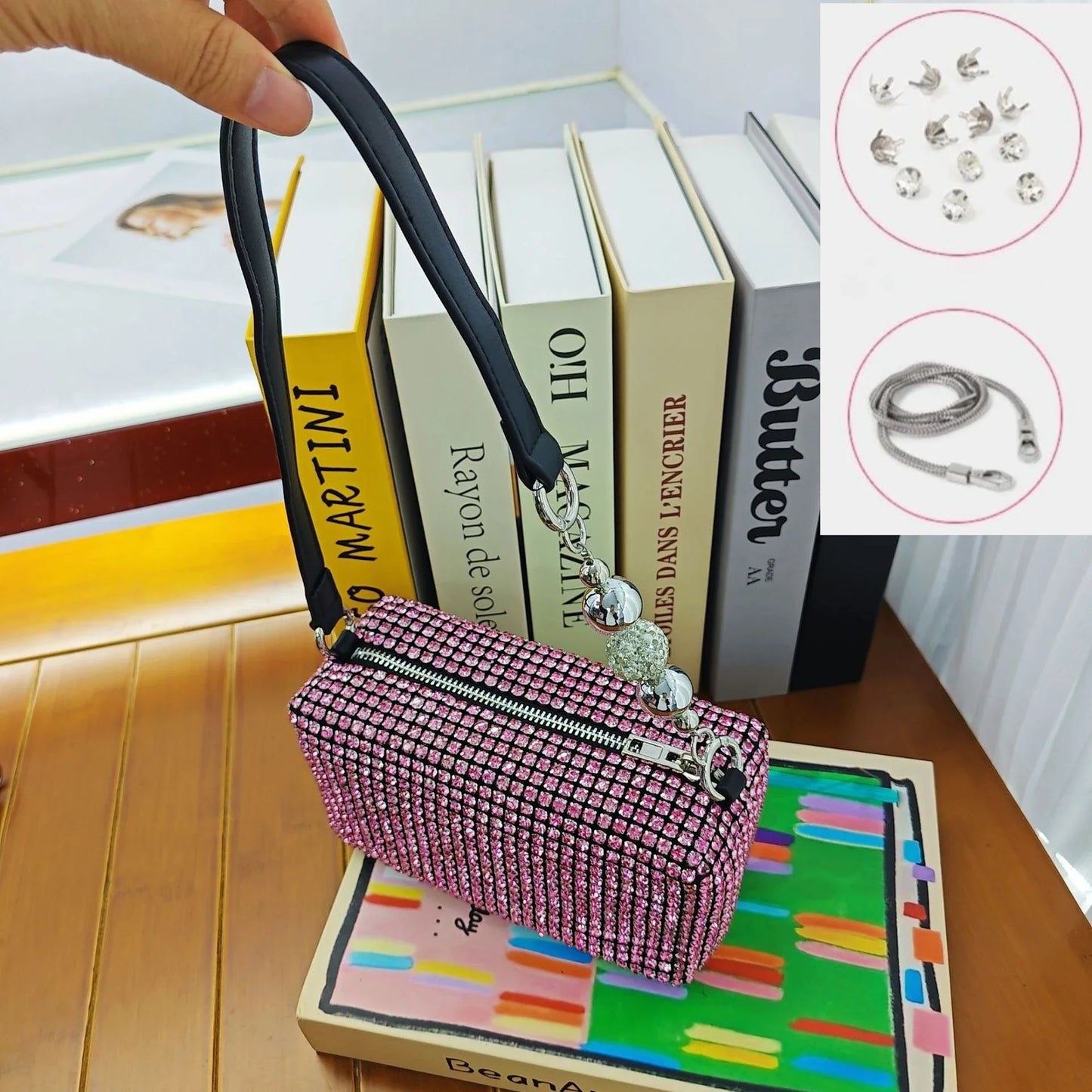 Super A Rhinestone Light Luxury Bag | Women's Summer High-End Texture Messenger & Portable Dinner Bag (Shiny Full Diamond Crossbody)