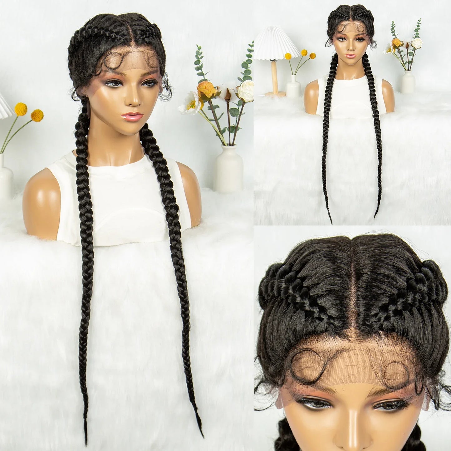KIMA 32" Cornrow Boxer Braids Lace Front Wig | Twins Dutch Braids with Baby Hair