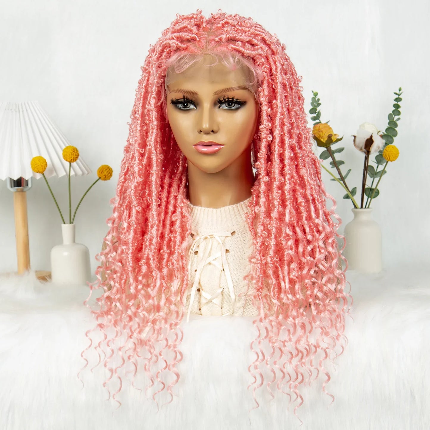 KIMA Pink Butterfly Twist Knotless Box Braided Wig | Swiss Full Lace Synthetic Locs Cosplay Wig with Baby Hair for Black Women