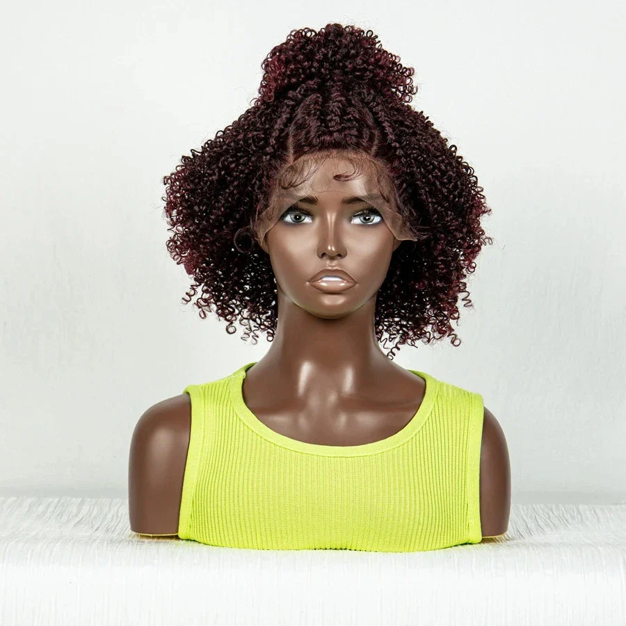 Short Afro Curly Knotless Braids Wig | Lace Front | Baby Hair