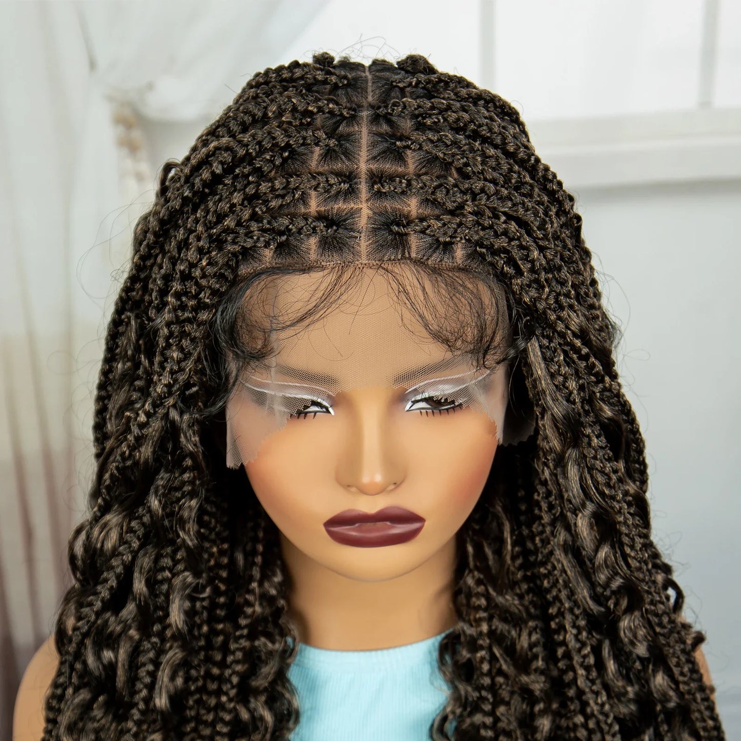 Ombre Knotless Braids Wig | Curly Ends | Full Lace | Baby Hair | Handmade