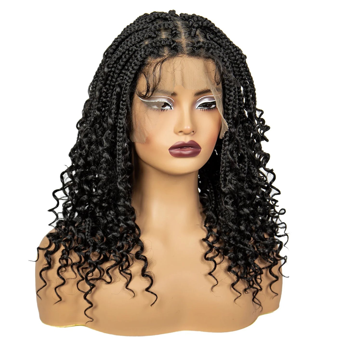 Boho Curly Ends Knotless Braids Wig | Transparent Full Lace | Baby Hair