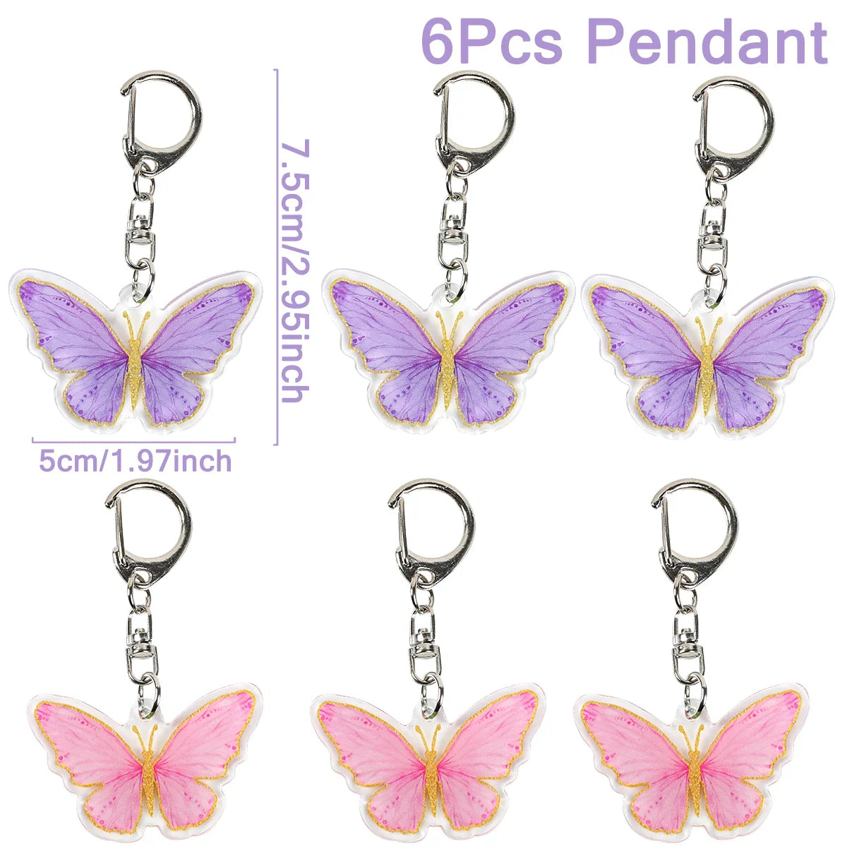 6pcs Butterfly Keychain Backpack Decoration 1st First Birthday Party Decorations Kids Girl Butterfly Decoration Baby Shower