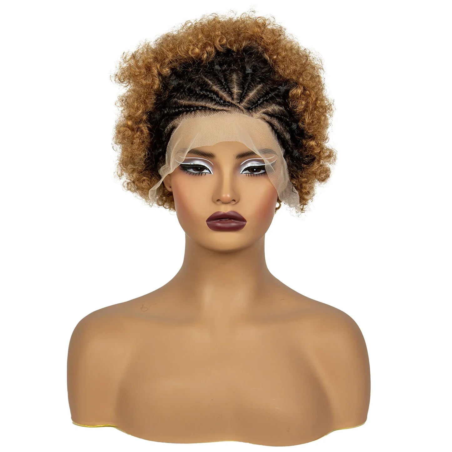 350# Ginger Orange Synthetic Knotless Braided Wig | 13x4 Transparent Lace Front Short Afro Kinky Curly Braids