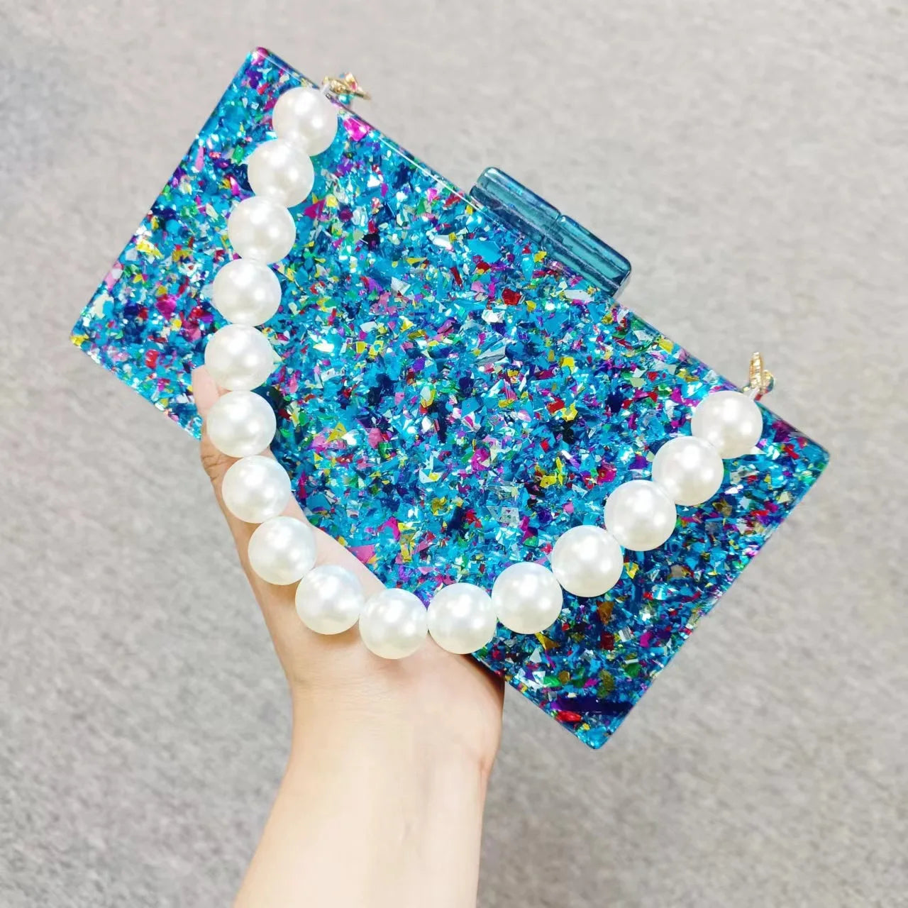 New Hot Sale Acrylic Shell-Shaped Clutch Bag | Women's Designer Evening Party Purse & Cute Birthday Gift (Blue Shoulder Bag)