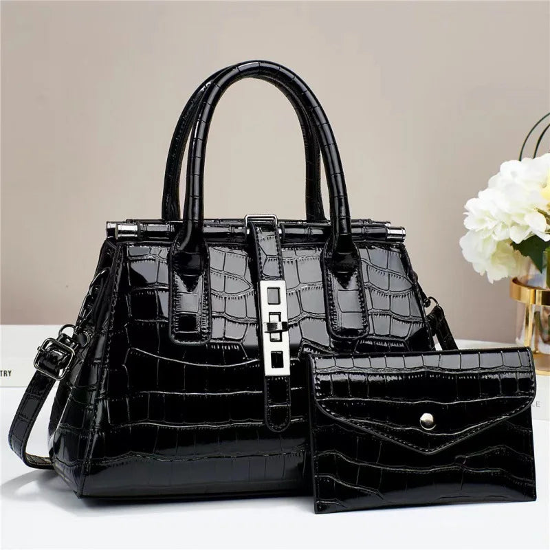 New Bright Leather Women's Bag | Large Capacity Female Shoulder & Crossbody Handbag (High Quality with Wallet, Sequined Panel)