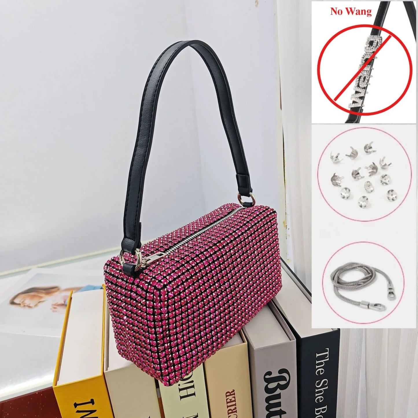 Super A Rhinestone Light Luxury Bag | Women's Summer High-End Texture Messenger & Portable Dinner Bag (Shiny Full Diamond Crossbody)