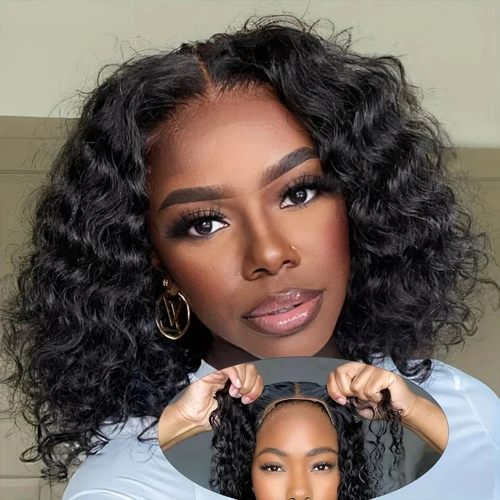 12A Water Wave Bob Wig | Glueless Lace Front Wig | Brazilian Remy Hair | Pre-Plucked