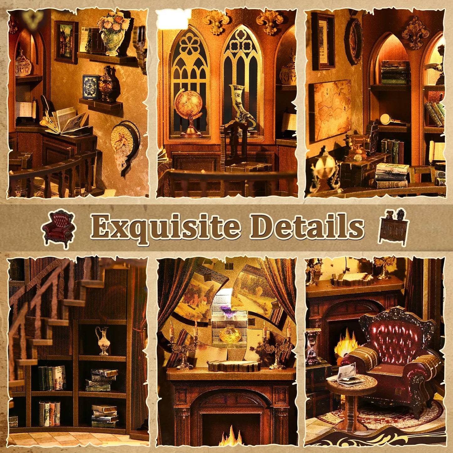 DIY Book Nook Kit - 3D Wooden Ancient Rhyme Library Creative Christmas & Black Friday Gift Miniature Desktop Decor