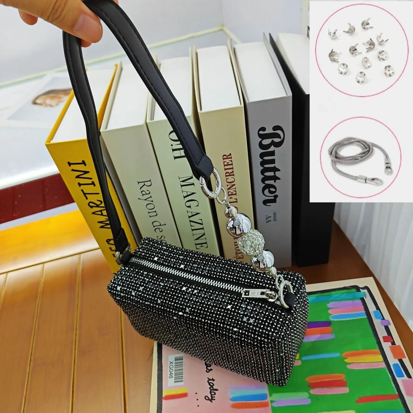 Super A Rhinestone Light Luxury Bag | Women's Summer High-End Texture Messenger & Portable Dinner Bag (Shiny Full Diamond Crossbody)