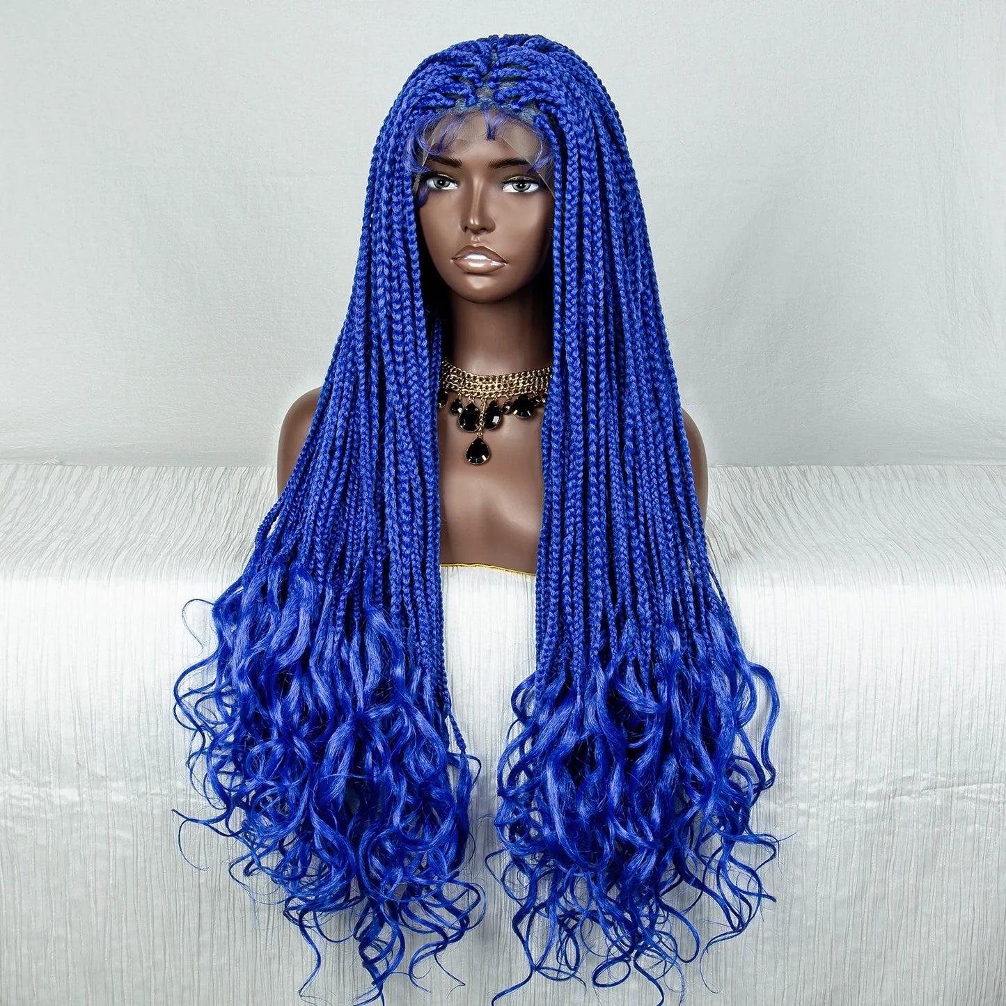 36" Pink & 613 Blonde Braided Wig | Water Wave Ends | Lace Front | Baby Hair