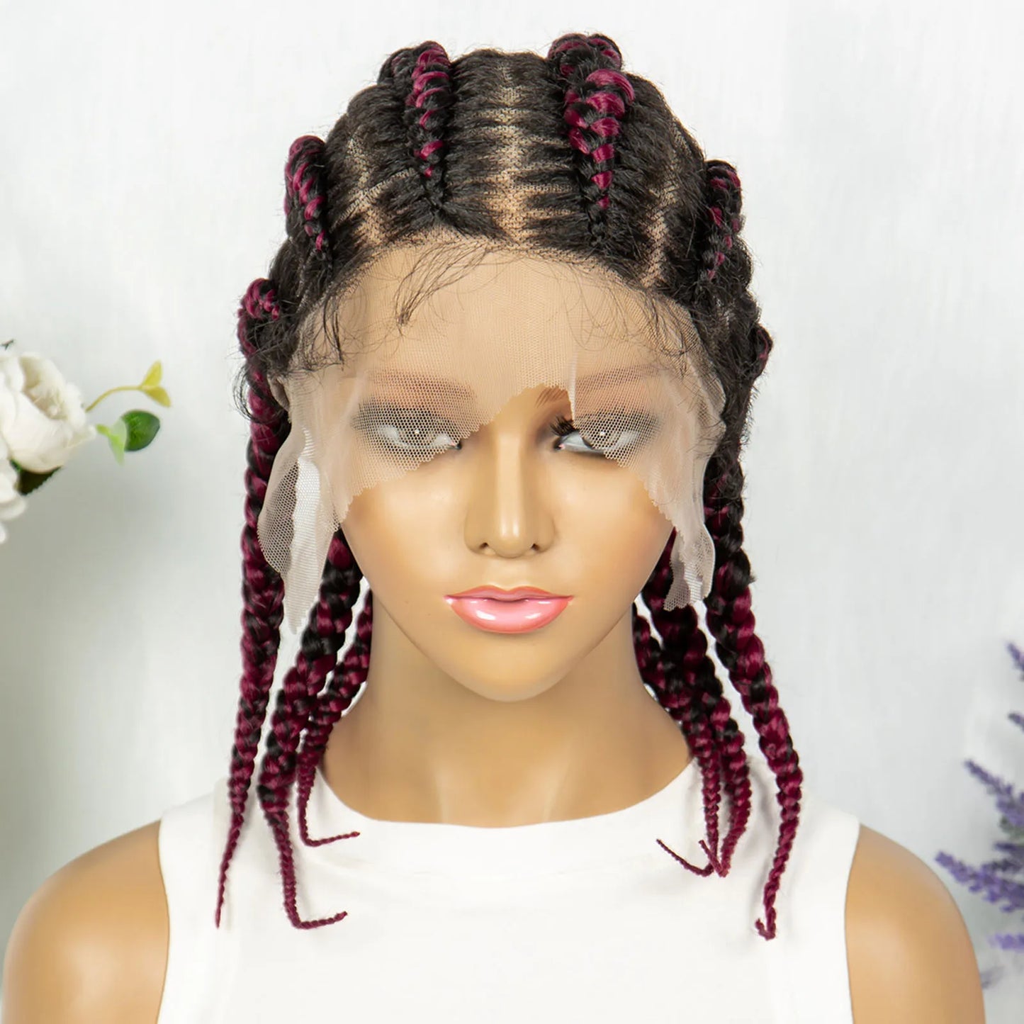 Full Lace Knotless Box Braids Wig | Cornrow Accent