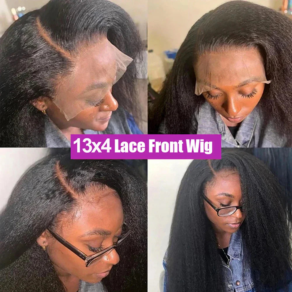 40 Inch Full 360 HD Lace Frontal Kinky Yaki Straight Human Hair Wig | 300% Density Transparent Lace Front Wig for Women