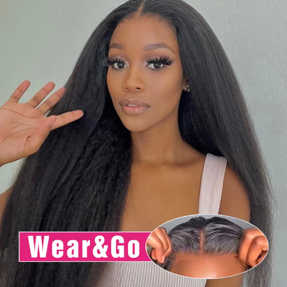 13x4 Glueless Kinky Straight Long Human Hair Wig | Brazilian Virgin Hair | Pre-Plucked | With Baby Hair