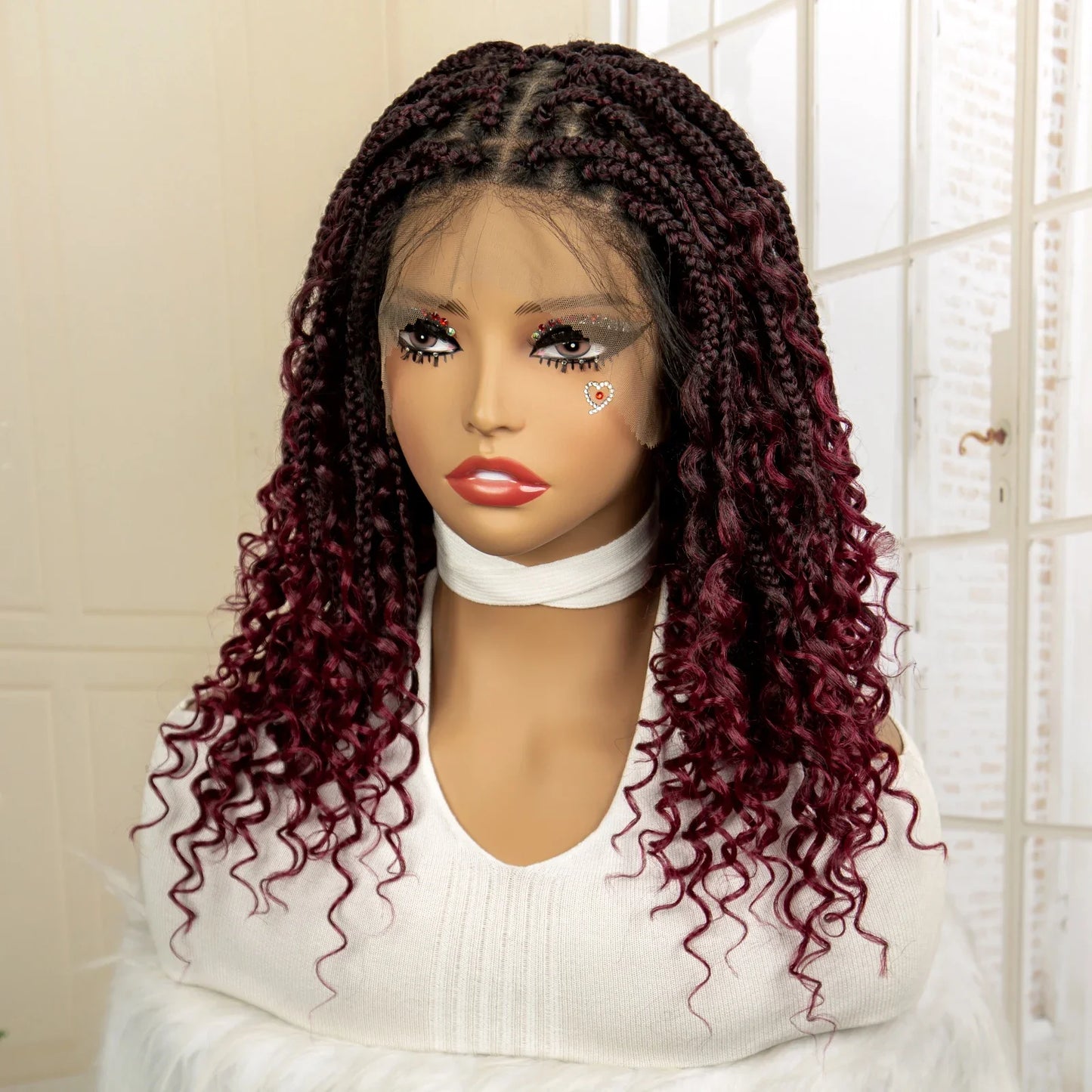 14" Burgundy Box Braids Wig | Full Lace | Kanekalon Fiber | Boho Braids | For Women