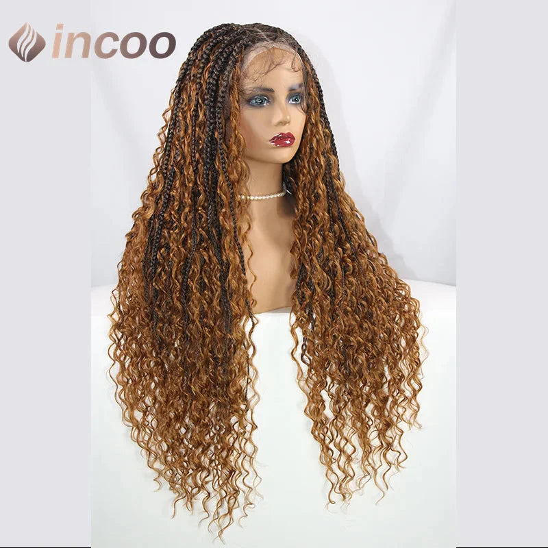 613 Blonde & Burgundy Butterfly Braids Wig | 36" Full Lace | Goddess Locs & Box Braids