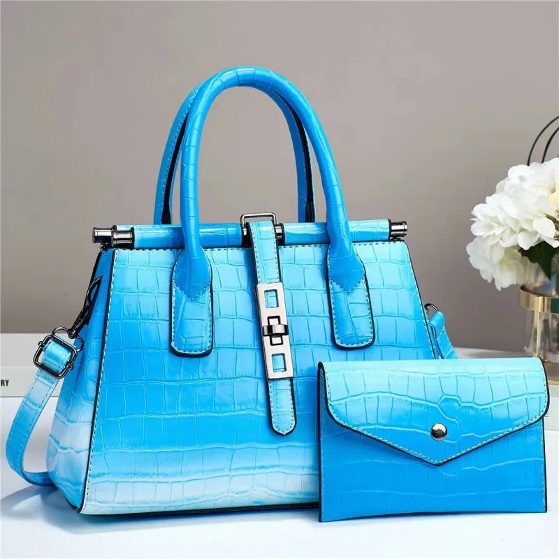 New Bright Leather Women's Bag | Large Capacity Female Shoulder & Crossbody Handbag (High Quality with Wallet, Sequined Panel)
