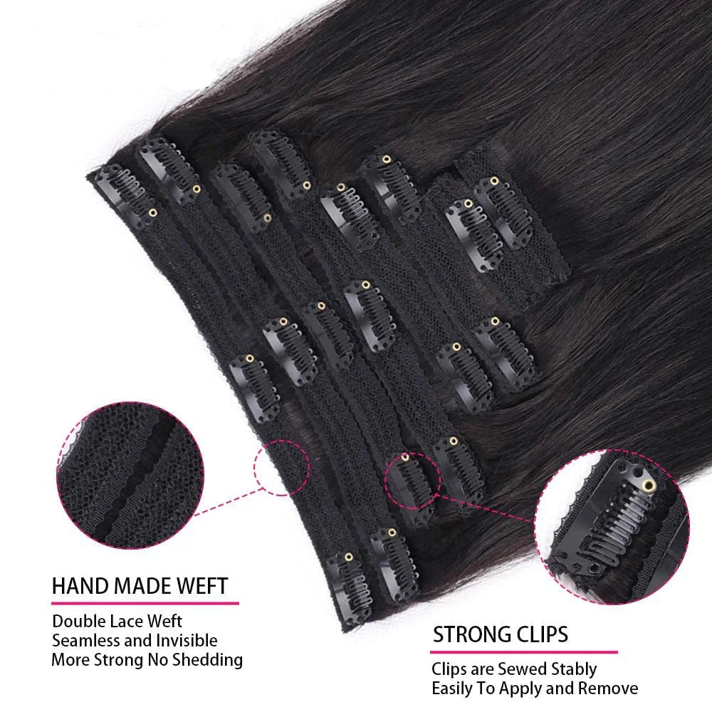 Clip in Hair Extensions Straight with 18 Clips 120G Double Weft Virgin 100% Human Hair Natural Black Color For Women