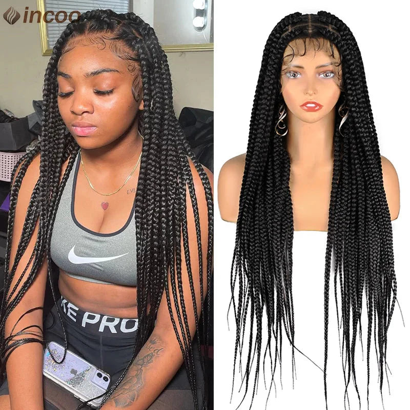 Jumbo Knotless Box Braids Wig | Tribal Cornrows & Faux Locs | Full Lace Front | 36" Look