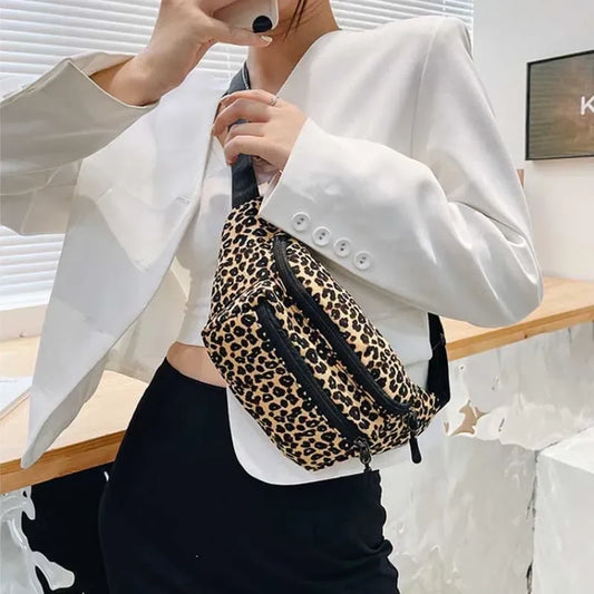 Fashion Women's Flannel Fanny Pack | Wild Leopard Pattern Waist Bag & Bum Hip Bag (Casual Chest Bag Money Phone Pouch)
