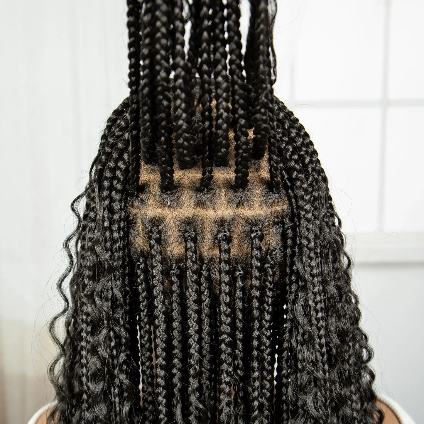 36" Long Boho Knotless Braids Wig | Curly Ends | Full Lace | Baby Hair