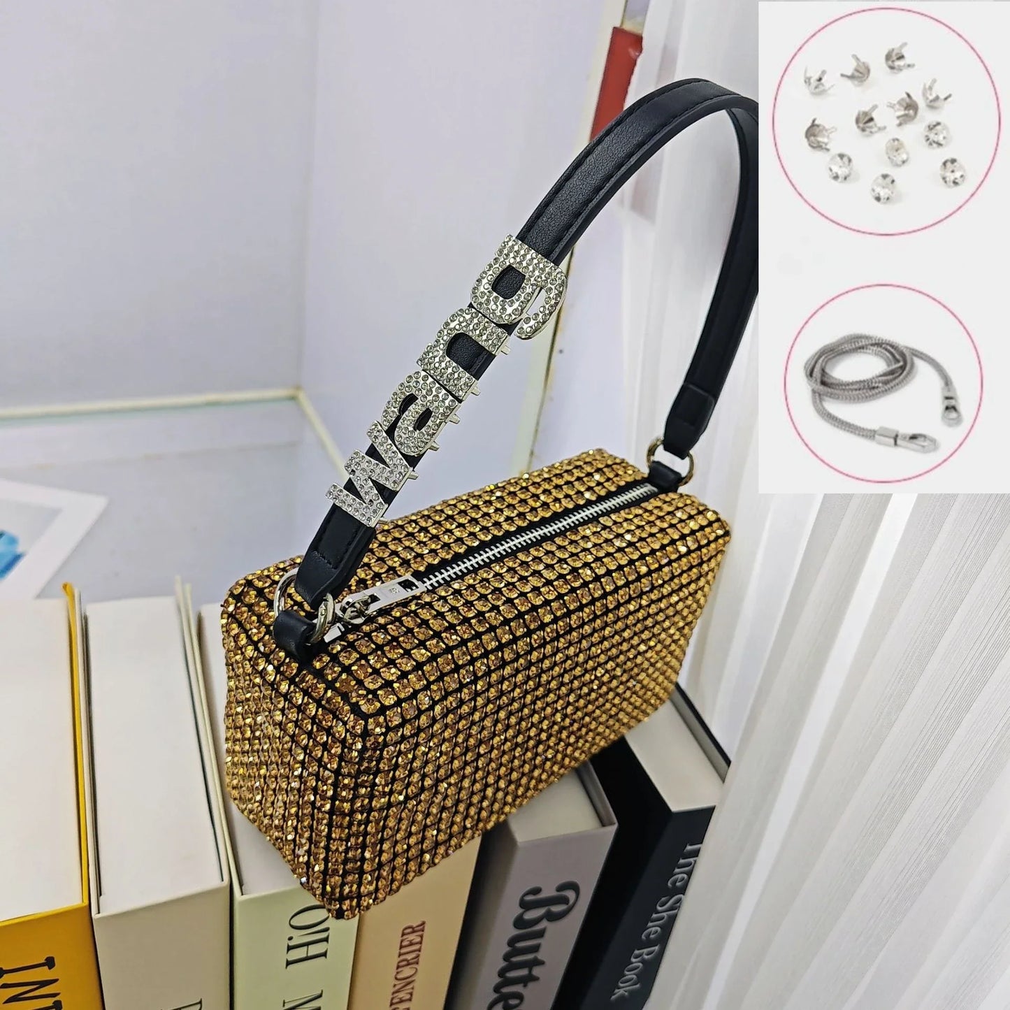 Super A Rhinestone Light Luxury Bag | Women's Summer High-End Texture Messenger & Portable Dinner Bag (Shiny Full Diamond Crossbody)