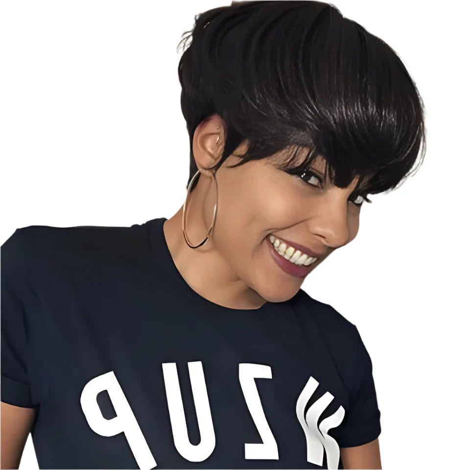 Rebecca Pixie Cut Wig | Brown Remy Human Hair with Bangs & Romace Curl