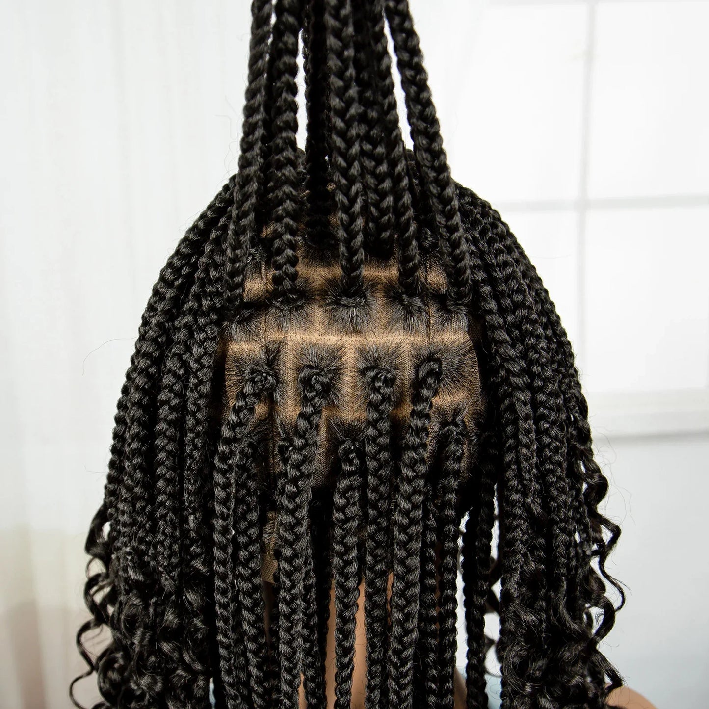Curly Ends Knotless Braids Bob Wig | Boho Style | Full Lace | Natural Look