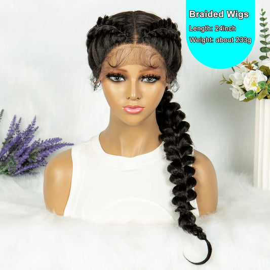 13x4 Lace Front Braided Wig | Kinky Curly Ends | Synthetic Africa Wig with Baby Hair for Black Women