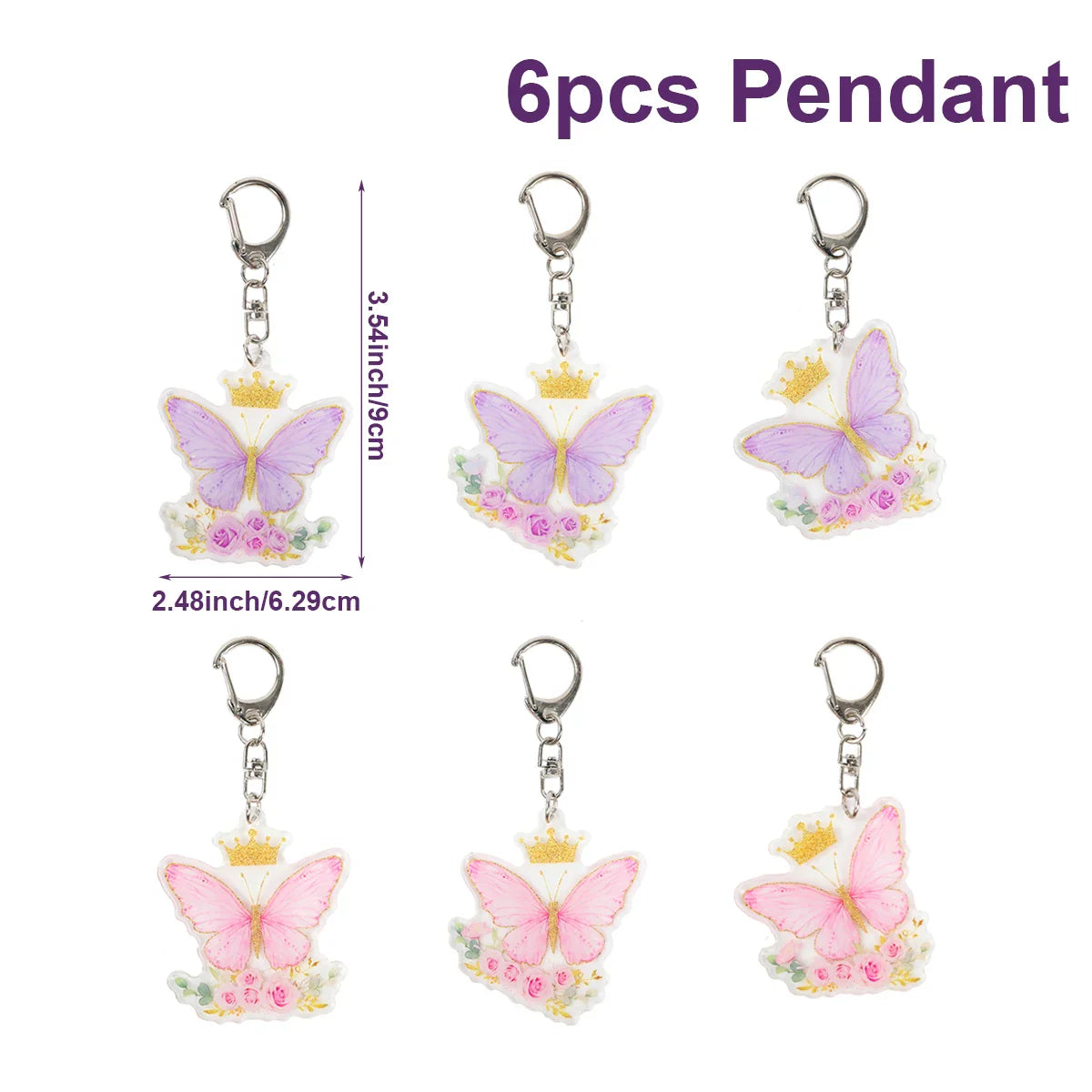 6pcs Butterfly Keychain Backpack Decoration 1st First Birthday Party Decorations Kids Girl Butterfly Decoration Baby Shower