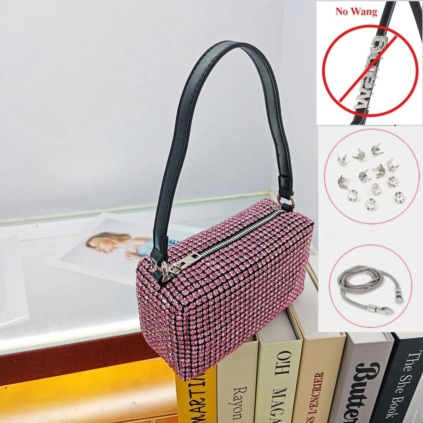 Super A Rhinestone Light Luxury Bag | Women's Summer High-End Texture Messenger & Portable Dinner Bag (Shiny Full Diamond Crossbody)