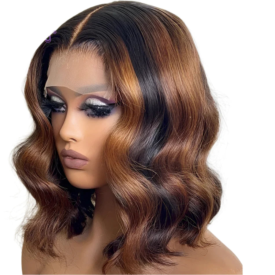 Ombre Honey Blonde Pixie Cut Bob Wig with Bangs | 13x6 HD Lace Front Human Hair | 150-200% Density