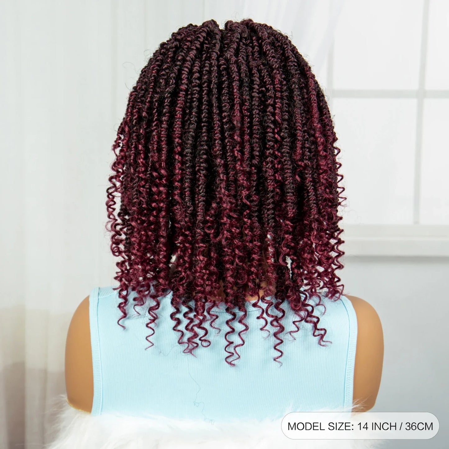 Burgundy Knotless Box Braids Bob Wig with Curly Ends | Lace Front