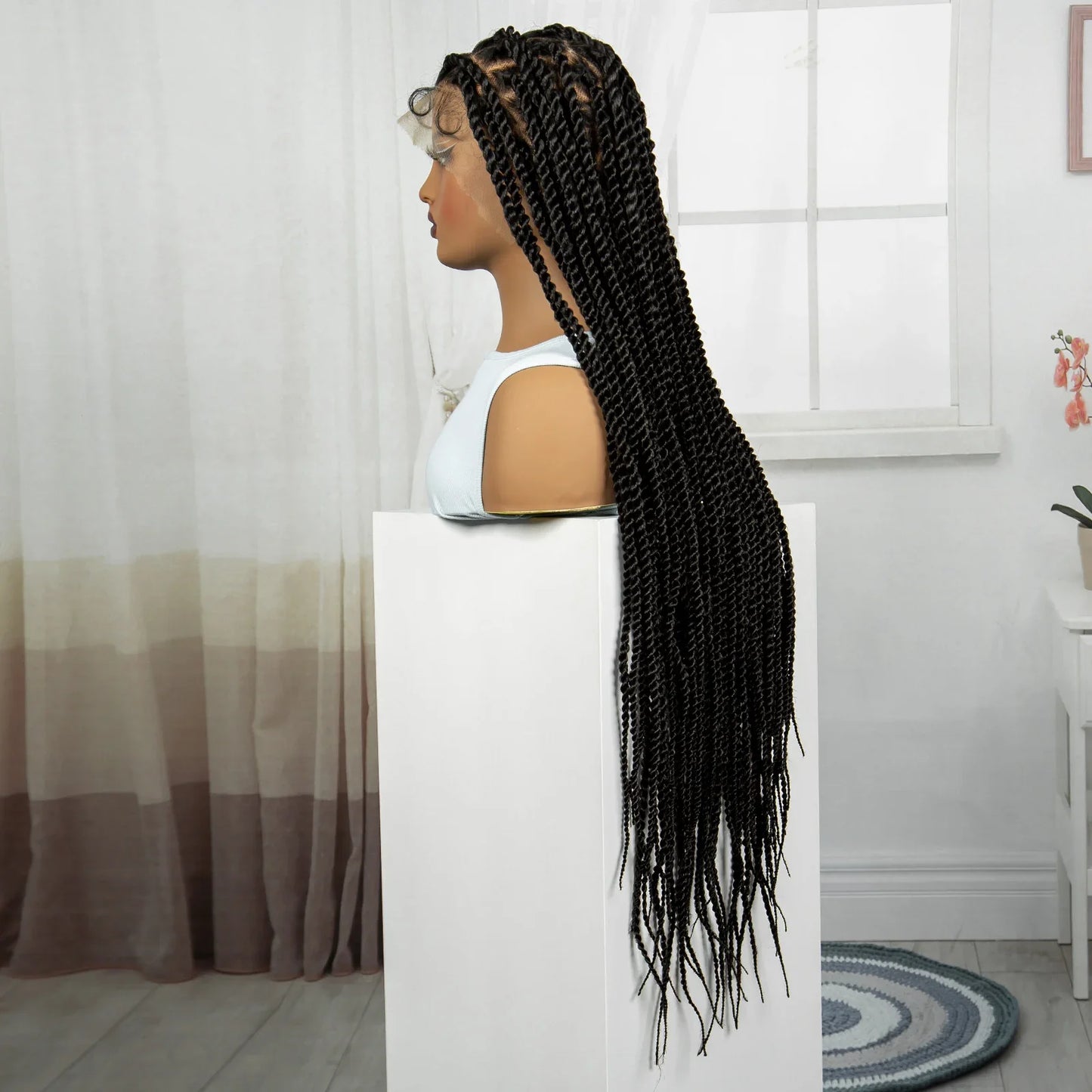 34" Knotless Box Twist 360° HD Full Lace Wig | Baby Hair | Twisted Braids | Black Women