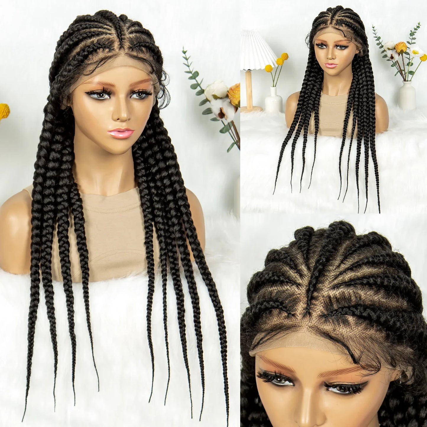 Knotless Cornrow Box Braided Full Lace Wig | Twisted Accents | Natural Hair Texture | Black Women