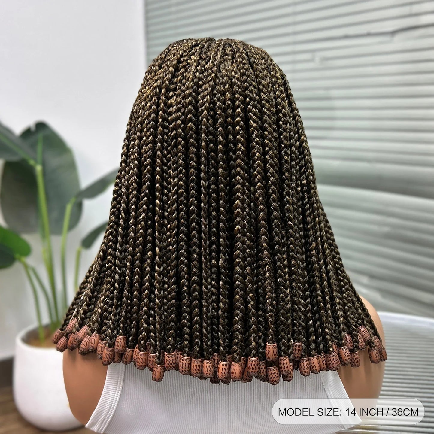 14" Short Bob Box Braided Wig with Beads | Knotless Braids | Synthetic Lace Front Wig | Baby Hair