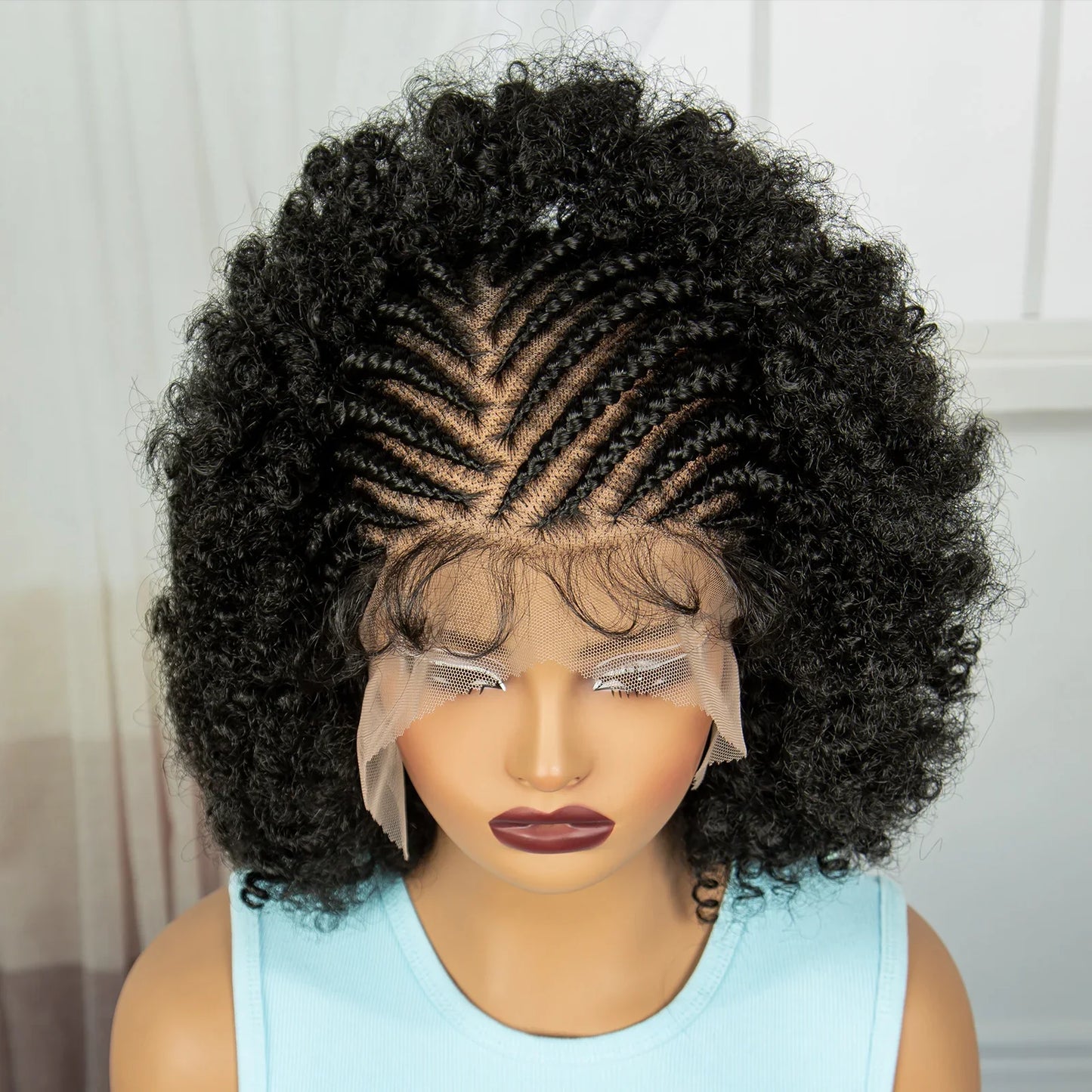 Afro Kinky Curly Braids Wig | Full Lace | Cornrow Accents | Baby Hair
