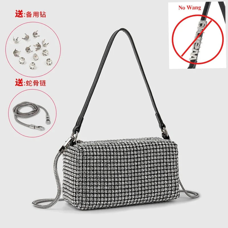 Super A Rhinestone Light Luxury Bag | Women's Summer High-End Texture Messenger & Portable Dinner Bag (Shiny Full Diamond Crossbody)