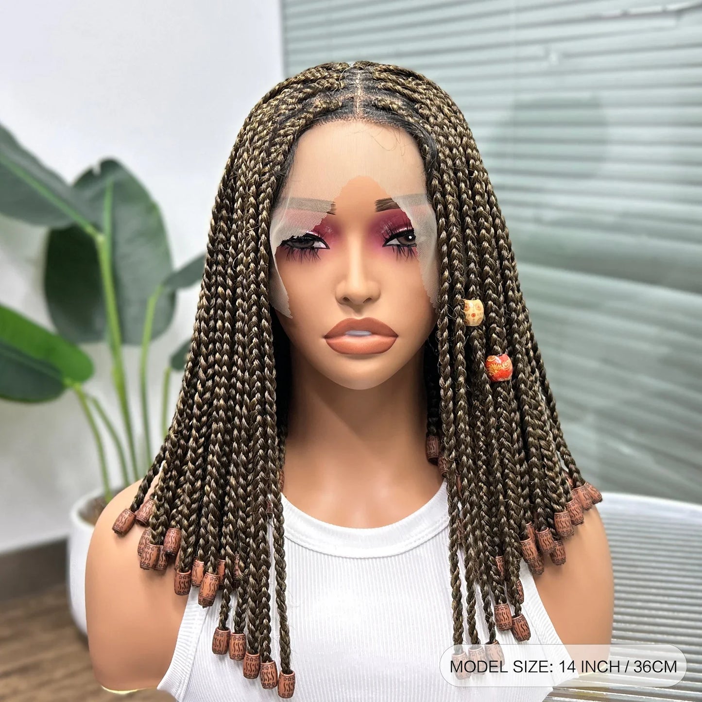 14" Short Bob Box Braided Wig with Beads | Knotless Braids | Synthetic Lace Front Wig | Baby Hair